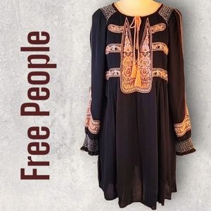 Free People Rayon Embroidered Mini Tunic Dress